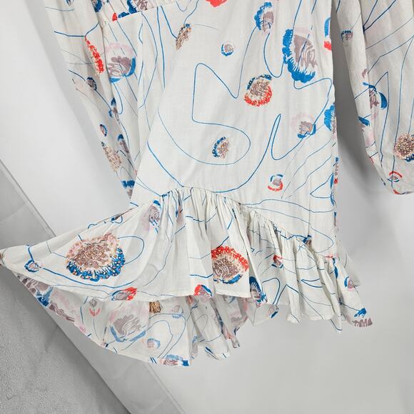 Mochi Sheryn Dress White Embroidered Balloon Sleeve Ruffle Hi-Low Mini Size S - Picture 4 of 10